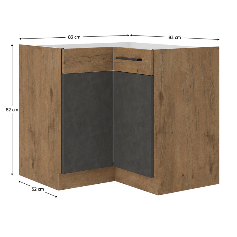 Casa si Gradina - Mobilier - Dulapuri si sifoniere - Dulapuri - Dulap inferior de colt, gri mat/stejar lancelot, VEGA 90x90 DN 1F BB - Infinity.ro