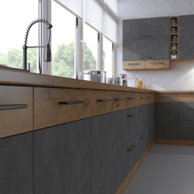 Casa si Gradina - Mobilier - Dulapuri si sifoniere - Dulapuri - Dulap inferior de colt, gri mat/stejar lancelot, VEGA 90x90 DN 1F BB - Infinity.ro