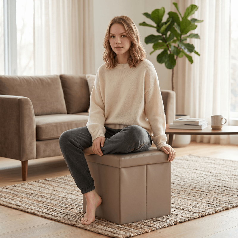Casa si Gradina - Mobilier - Scaune si fotolii - Tabureti - Taburet pliabil,piele eco, maro deschis, TELA NEW - Infinity.ro