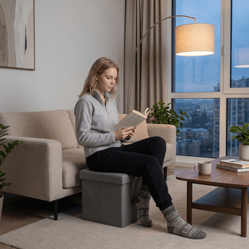 Casa si Gradina - Mobilier - Scaune si fotolii - Tabureti - Taburet pliabil, piele eco gri, TELA NEW - Infinity.ro