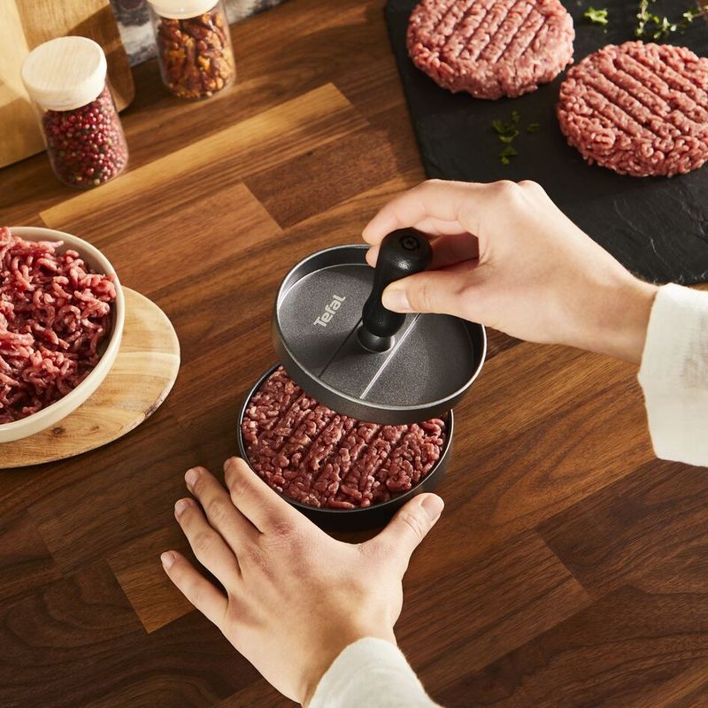 Casa si Gradina - Bucatarie si vesela - Ustensile bucatarie - Prese si storcatoare manuale - Presa pentru burgeri Tefal K1851134, 12 cm, acoperire antiaderenta, crestaturi pentru formare uniforma, compatibila cu - Infinity.ro
