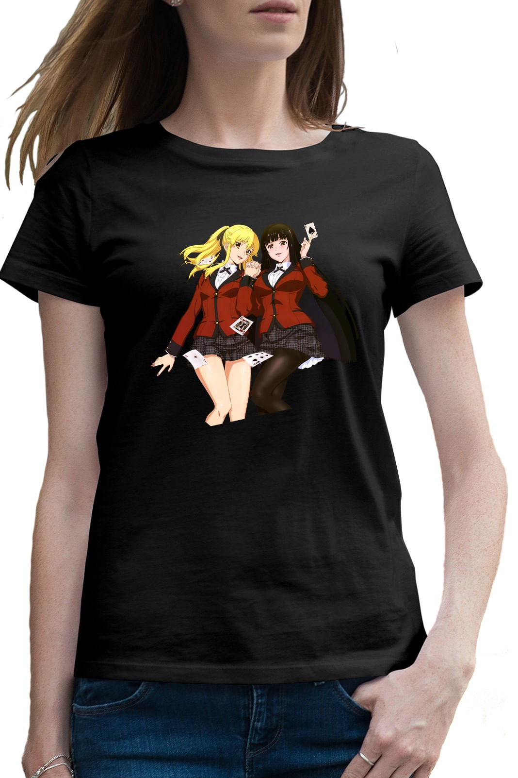 Tricou femei Poker Anime Girls Kakegurui Runa Yumeko, negru, marime S