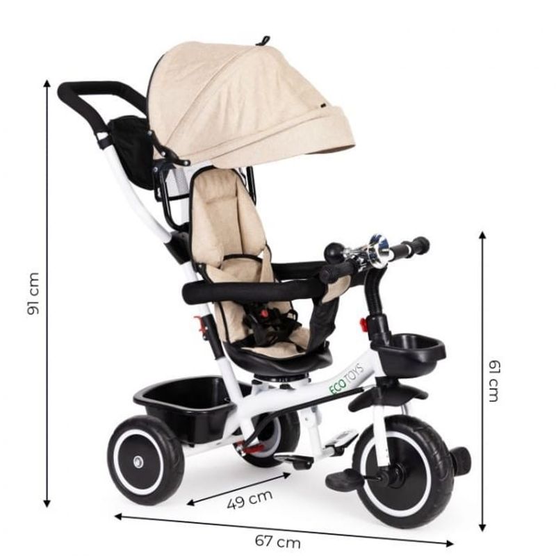 Jucarii, Copii si Bebe - Jucarii si jocuri - Jucarii de exterior - Triciclete - Tricicleta Ecotoys YM-BT-2, scaun rotativ, bej KID975549 - Infinity.ro
