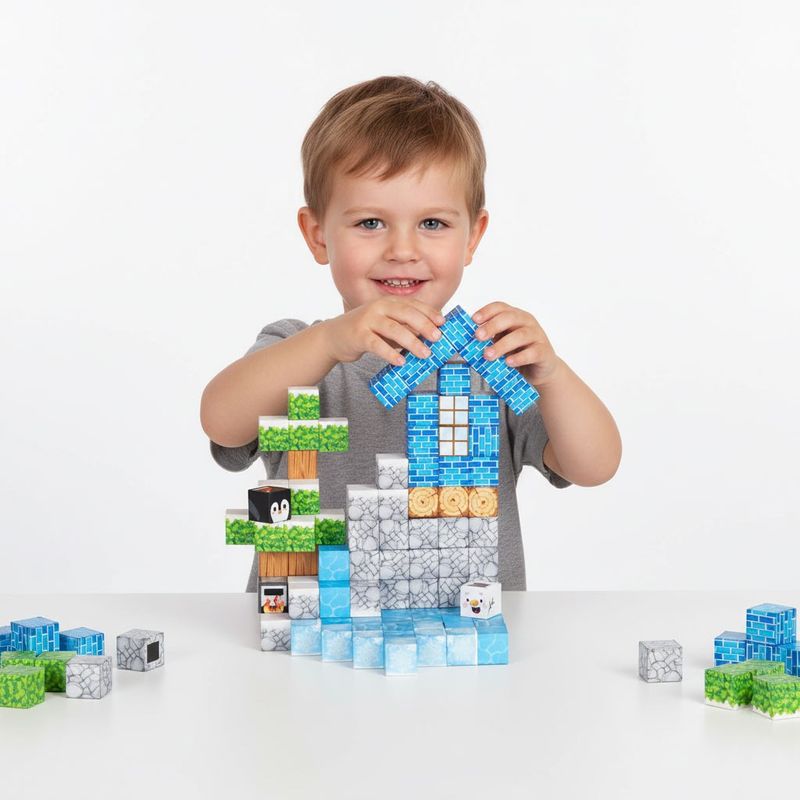 Jucarii, Copii si Bebe - Jucarii si jocuri - Seturi de constructie si cuburi - Seturi de constructie - Cuburi magnetice pentru copii, 124 piese, tematica iarna, multicolor KID008315 - Infinity.ro