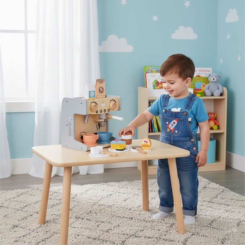 Jucarii, Copii si Bebe - Jucarii si jocuri - Jucarii de rol - Bucatarii copii - Aparat de cafea Ecotoys, lemn, 2 in 1, set barista, 26 accesorii, multicolor KID007264 - Infinity.ro