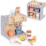 Jucarii, Copii si Bebe - Jucarii si jocuri - Jucarii de rol - Bucatarii copii - Aparat de cafea Ecotoys, lemn, 2 in 1, set barista, 26 accesorii, multicolor KID007264 - Infinity.ro