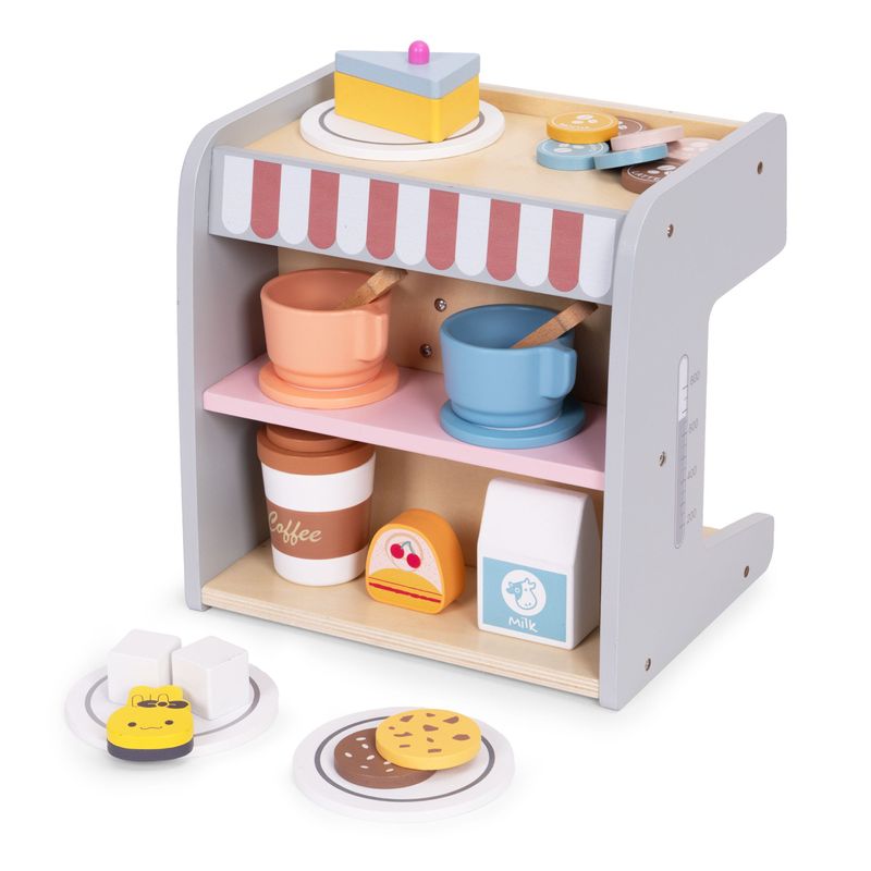 Jucarii, Copii si Bebe - Jucarii si jocuri - Jucarii de rol - Bucatarii copii - Aparat de cafea Ecotoys, lemn, 2 in 1, set barista, 26 accesorii, multicolor KID007264 - Infinity.ro