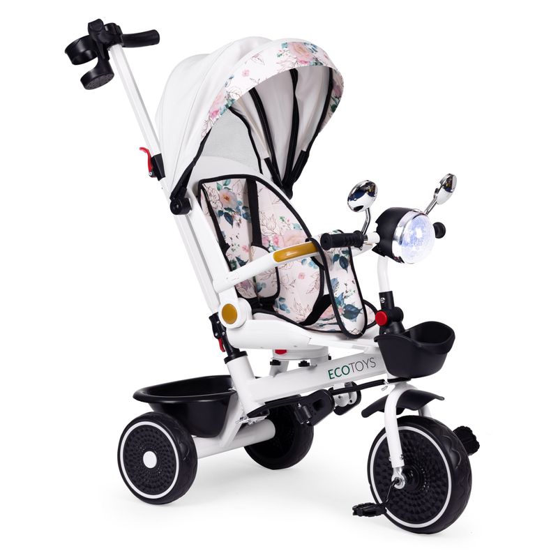 Jucarii, Copii si Bebe - Jucarii si jocuri - Jucarii de exterior - Triciclete - Tricicleta Ecotoys, maner paternal, scaun reversibil, copertina, alb KID005949 - Infinity.ro