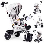 Jucarii, Copii si Bebe - Jucarii si jocuri - Jucarii de exterior - Triciclete - Tricicleta Ecotoys, maner paternal, scaun reversibil, copertina, alb KID005949 - Infinity.ro