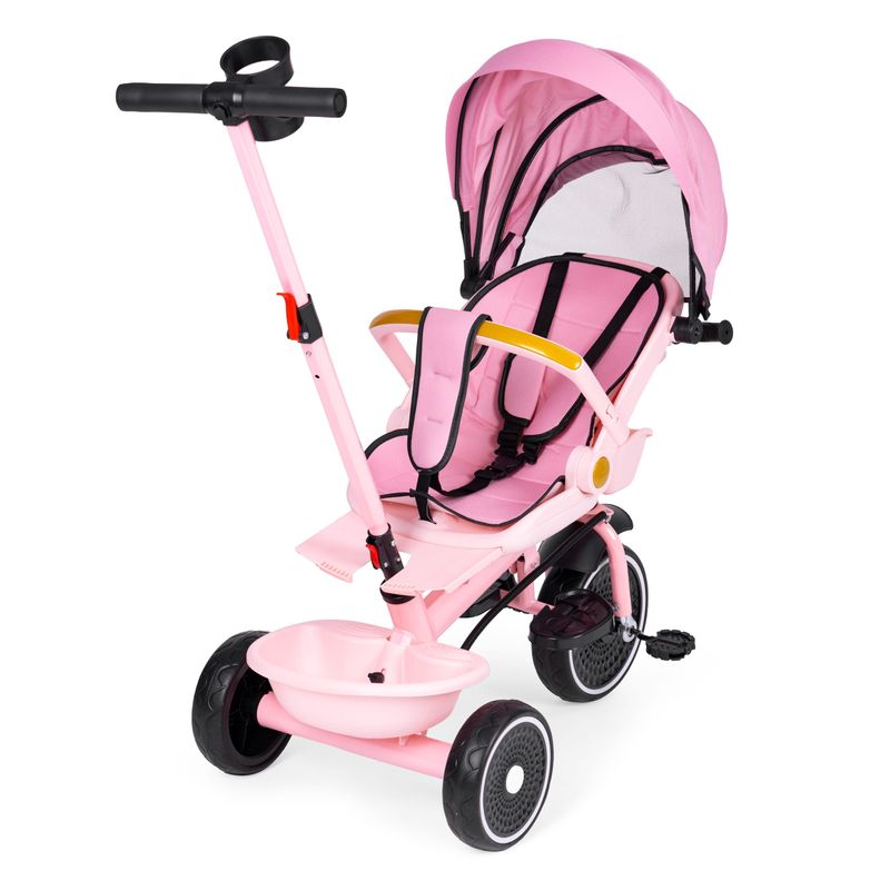 Jucarii, Copii si Bebe - Jucarii si jocuri - Jucarii de exterior - Triciclete - Tricicleta Ecotoys, 2 in 1, scaun rotativ, melodi si lumini, copertina, roz KID005932 - Infinity.ro