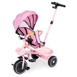 Jucarii, Copii si Bebe - Jucarii si jocuri - Jucarii de exterior - Triciclete - Tricicleta Ecotoys, 2 in 1, scaun rotativ, melodi si lumini, copertina, roz KID005932 - Infinity.ro