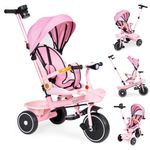 Jucarii, Copii si Bebe - Jucarii si jocuri - Jucarii de exterior - Triciclete - Tricicleta Ecotoys, 2 in 1, scaun rotativ, melodi si lumini, copertina, roz KID005932 - Infinity.ro