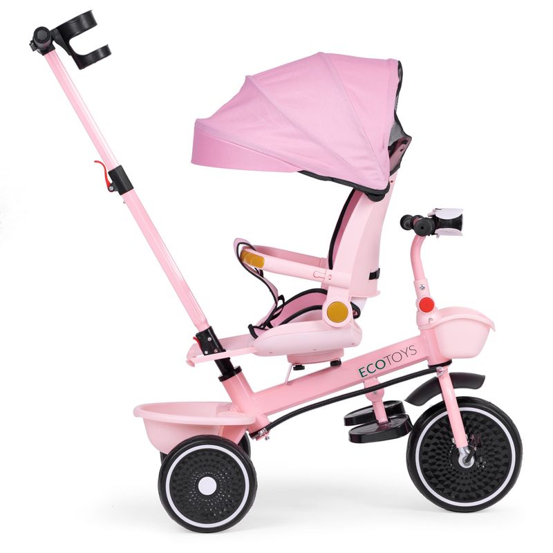 Jucarii, Copii si Bebe - Jucarii si jocuri - Jucarii de exterior - Triciclete - Tricicleta Ecotoys, 2 in 1, scaun rotativ, melodi si lumini, copertina, roz KID005932 - Infinity.ro