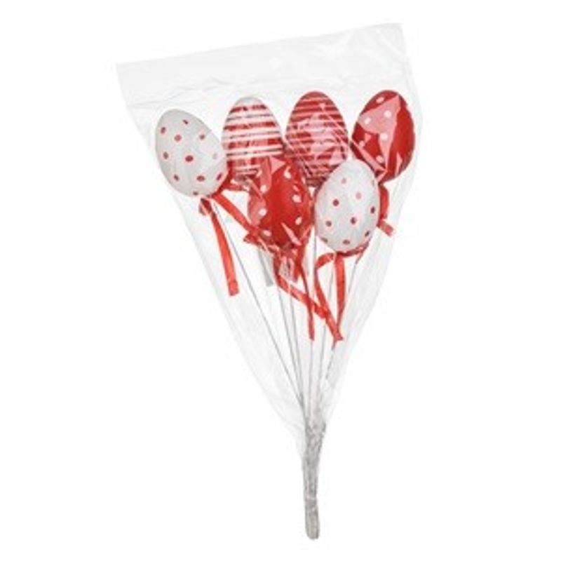 Casa si Gradina - Decoratiuni - Decoratiuni de sezon - Oua Decorative de Paste Rosii si Albe pe Stick, Set 6 buc - Infinity.ro