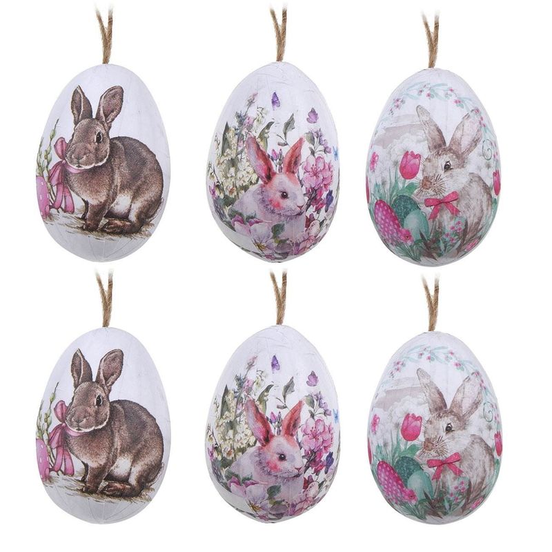 Casa si Gradina - Decoratiuni - Decoratiuni de sezon - Oua decorative de Paste din spuma, albe, cu iepurasi, 5 cm, set 6 bucati - Infinity.ro