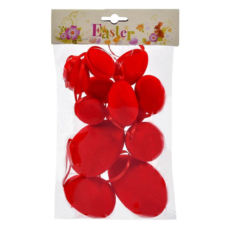 Casa si Gradina - Decoratiuni - Decoratiuni de sezon - Oua Decorative de Paste Rosii Catifelate, 12 buc, 4-7 cm - Infinity.ro