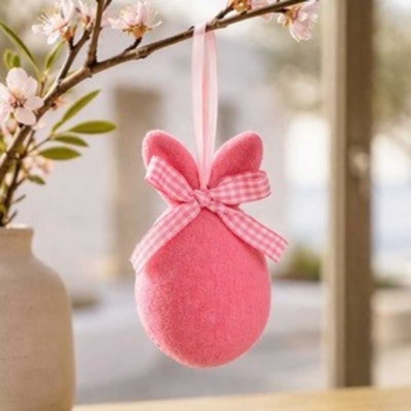 Casa si Gradina - Decoratiuni - Decoratiuni de sezon - Ou Decorativ de Paste cu Urechi de Iepure, Fucsia, 9 cm - Infinity.ro