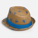 Fashion, accesorii si bijuterii - Copii - Accesorii copii - Caciuli si palarii copii - Palarie Fedora Bej cu Palmieri Albastri pentru Copii - Infinity.ro