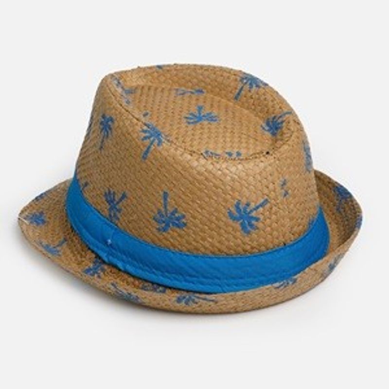 Fashion, accesorii si bijuterii - Copii - Accesorii copii - Caciuli si palarii copii - Palarie Fedora Bej cu Palmieri Albastri pentru Copii - Infinity.ro
