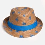 Fashion, accesorii si bijuterii - Copii - Accesorii copii - Caciuli si palarii copii - Palarie Fedora Bej cu Palmieri Albastri pentru Copii - Infinity.ro