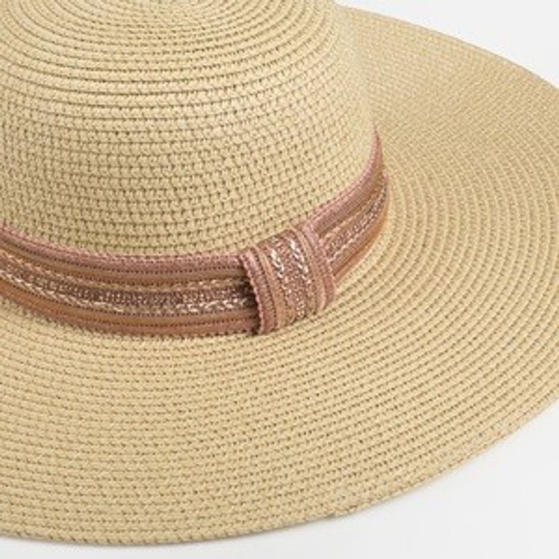 Fashion, accesorii si bijuterii - Femei - Accesorii femei - Caciuli si palarii femei - Palarie cu Panglica Somon si Strasuri pentru Femei, Bor Larg, Marimea 57 - Infinity.ro