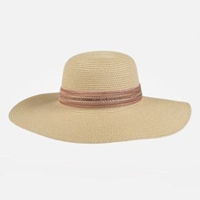 Fashion, accesorii si bijuterii - Femei - Accesorii femei - Caciuli si palarii femei - Palarie cu Panglica Somon si Strasuri pentru Femei, Bor Larg, Marimea 57 - Infinity.ro