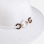 Fashion, accesorii si bijuterii - Femei - Accesorii femei - Caciuli si palarii femei - Palarie de paie alba cu inele decorative pentru femei - Infinity.ro