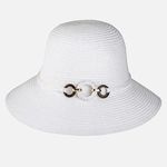 Fashion, accesorii si bijuterii - Femei - Accesorii femei - Caciuli si palarii femei - Palarie de paie alba cu inele decorative pentru femei - Infinity.ro