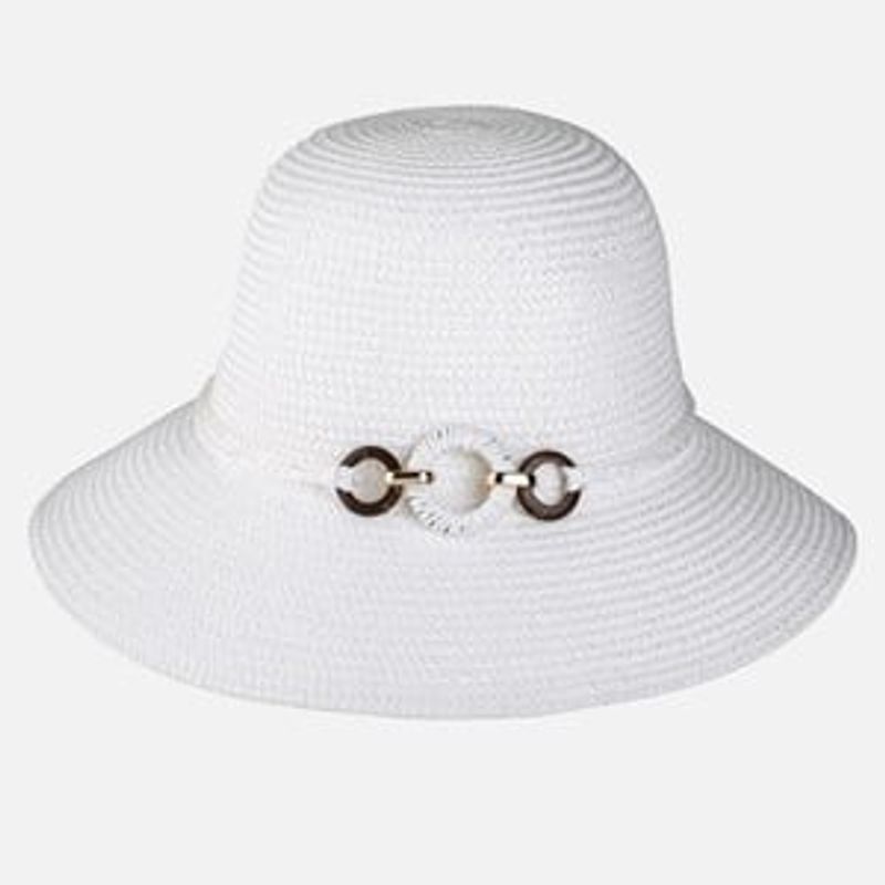Fashion, accesorii si bijuterii - Femei - Accesorii femei - Caciuli si palarii femei - Palarie de paie alba cu inele decorative pentru femei - Infinity.ro
