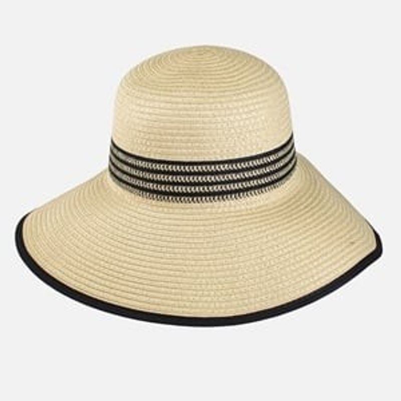 Fashion, accesorii si bijuterii - Femei - Accesorii femei - Caciuli si palarii femei - Palarie de paie cu bor lat si panglica in dungi pentru femei - Infinity.ro