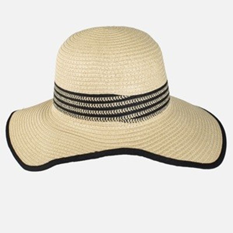Fashion, accesorii si bijuterii - Femei - Accesorii femei - Caciuli si palarii femei - Palarie de paie cu bor lat si panglica in dungi pentru femei - Infinity.ro