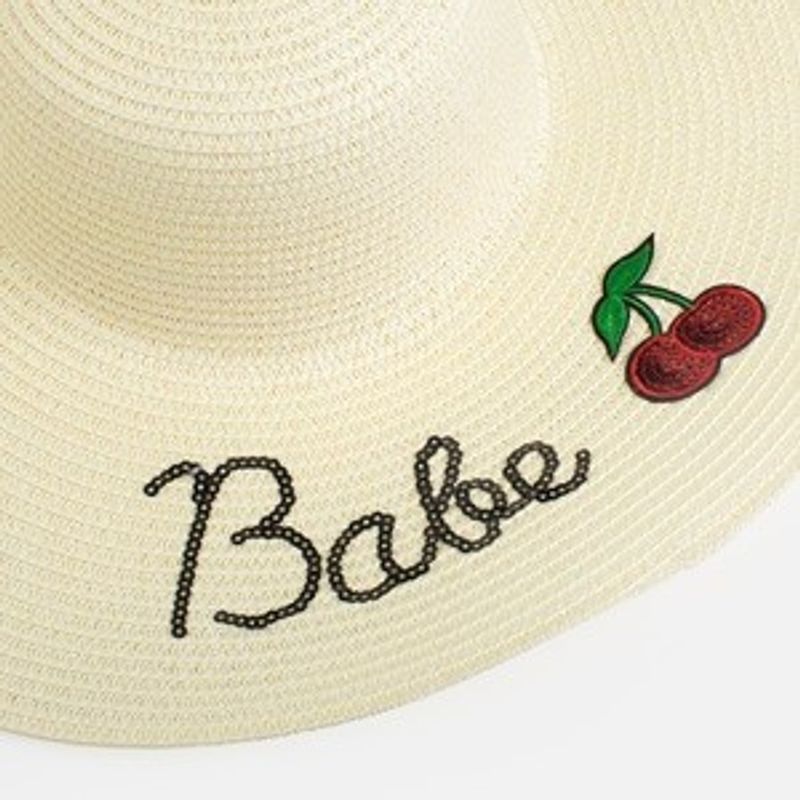 Fashion, accesorii si bijuterii - Femei - Accesorii femei - Caciuli si palarii femei - Palarie de Soare Ecru cu Cirese si Paiete pentru Femei - Infinity.ro