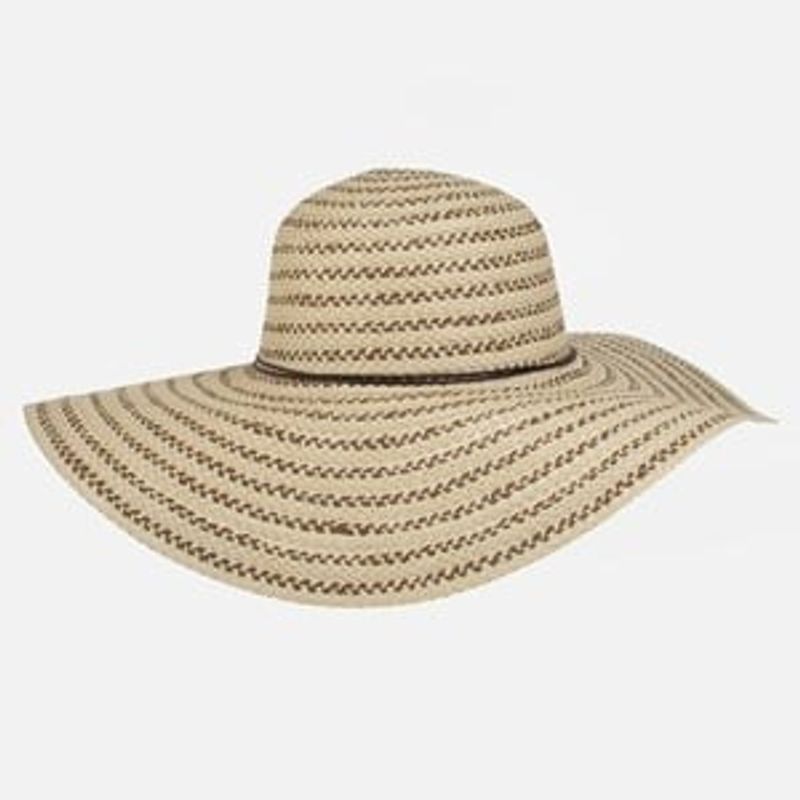 Fashion, accesorii si bijuterii - Femei - Accesorii femei - Caciuli si palarii femei - Palarie de Soare cu Bor Larg, Dungi Ecru si Maro, pentru Femei - Infinity.ro