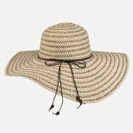 Fashion, accesorii si bijuterii - Femei - Accesorii femei - Caciuli si palarii femei - Palarie de Soare cu Bor Larg, Dungi Ecru si Maro, pentru Femei - Infinity.ro