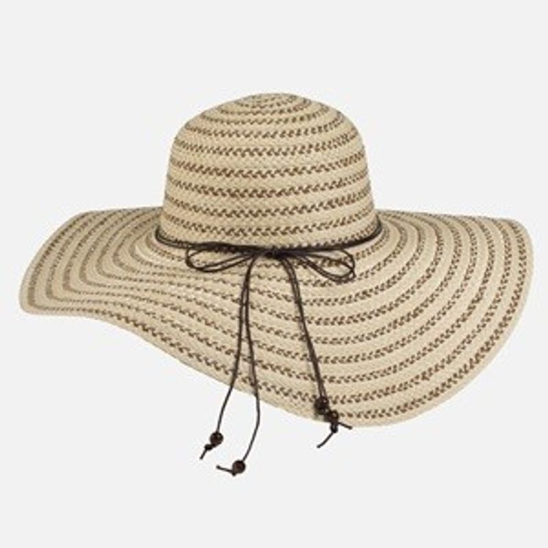 Fashion, accesorii si bijuterii - Femei - Accesorii femei - Caciuli si palarii femei - Palarie de Soare cu Bor Larg, Dungi Ecru si Maro, pentru Femei - Infinity.ro