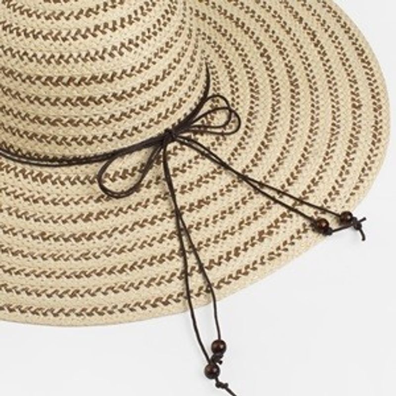Fashion, accesorii si bijuterii - Femei - Accesorii femei - Caciuli si palarii femei - Palarie de Soare cu Bor Larg, Dungi Ecru si Maro, pentru Femei - Infinity.ro