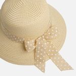 Fashion, accesorii si bijuterii - Femei - Accesorii femei - Caciuli si palarii femei - Palarie de paie ecru cu panglica cu buline si funda pentru femei - Infinity.ro