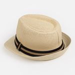 Fashion, accesorii si bijuterii - Barbati - Accesorii barbati - Caciuli si sepci barbati - Palarie Fedora din Paie cu Panglica in Dungi pentru Barbati - Infinity.ro