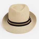 Fashion, accesorii si bijuterii - Barbati - Accesorii barbati - Caciuli si sepci barbati - Palarie Fedora din Paie cu Panglica in Dungi pentru Barbati - Infinity.ro