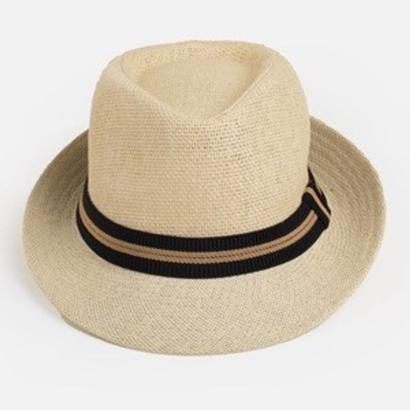 Fashion, accesorii si bijuterii - Barbati - Accesorii barbati - Caciuli si sepci barbati - Palarie Fedora din Paie cu Panglica in Dungi pentru Barbati - Infinity.ro