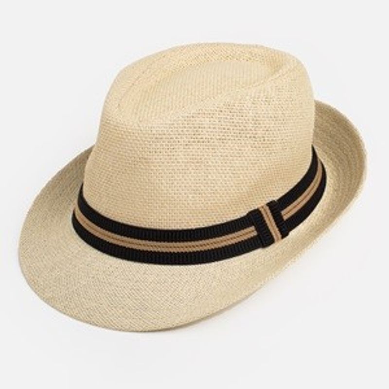 Fashion, accesorii si bijuterii - Barbati - Accesorii barbati - Caciuli si sepci barbati - Palarie Fedora din Paie cu Panglica in Dungi pentru Barbati - Infinity.ro