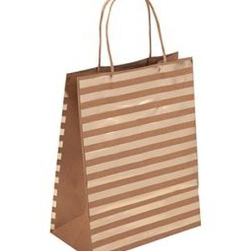 Market - Cadouri - Pungi cadou si accesorii - Punga pentru cadou kraft, maro cu dungi aurii, 20x11x26 cm - Infinity.ro
