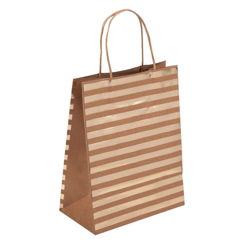Market - Cadouri - Pungi cadou si accesorii - Punga pentru cadou kraft, maro cu dungi aurii, 20x11x26 cm - Infinity.ro