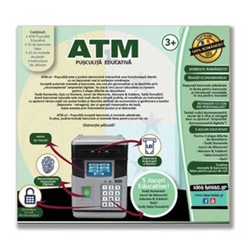 Carti si Birotica - Birotica - Accesorii de birou - Pusculite - Pusculita Educativa ATM cu Cod PIN si Amprenta Digitala, Gri, 3+ - Infinity.ro