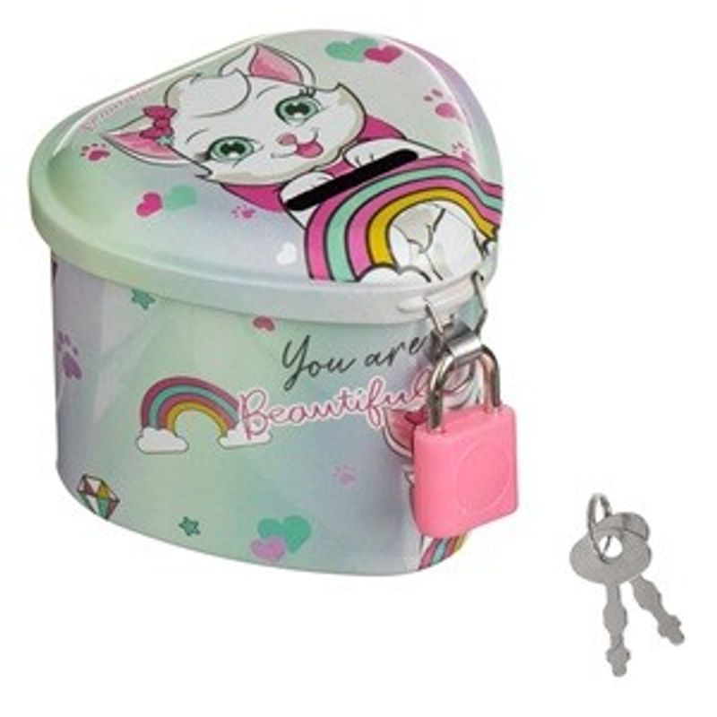 Carti si Birotica - Birotica - Accesorii de birou - Pusculite - Pusculita Metalica Inima Multicolora cu Lacat pentru Copii, 8x8x6.5cm - Infinity.ro