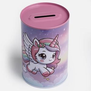 Pusculită Metalică Unicorn Roz Lila cu Culori Rainbow