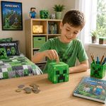 Carti si Birotica - Birotica - Accesorii de birou - Pusculite - Pusculita patrata din plastic, 12x12x12 cm, verde, model Minecraft - Infinity.ro