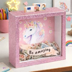 Pusculite de lemn cu unicorn și glitter – Cadou original pentru copii