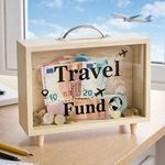 Carti si Birotica - Birotica - Accesorii de birou - Pusculite - Pusculita Tip Valiza cu Harta Lumii, Lemn, 21x7x22cm, Bej - Infinity.ro