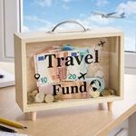 Carti si Birotica - Birotica - Accesorii de birou - Pusculite - Pusculita Tip Valiza cu Harta Lumii, Lemn, 21x7x22cm, Bej - Infinity.ro